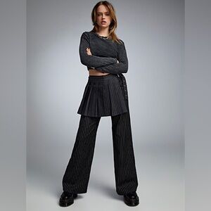 THE RAGGED PRIEST Pin Stripe Wide Leg Trousers Skirt Pants Black Gray Size 6/M